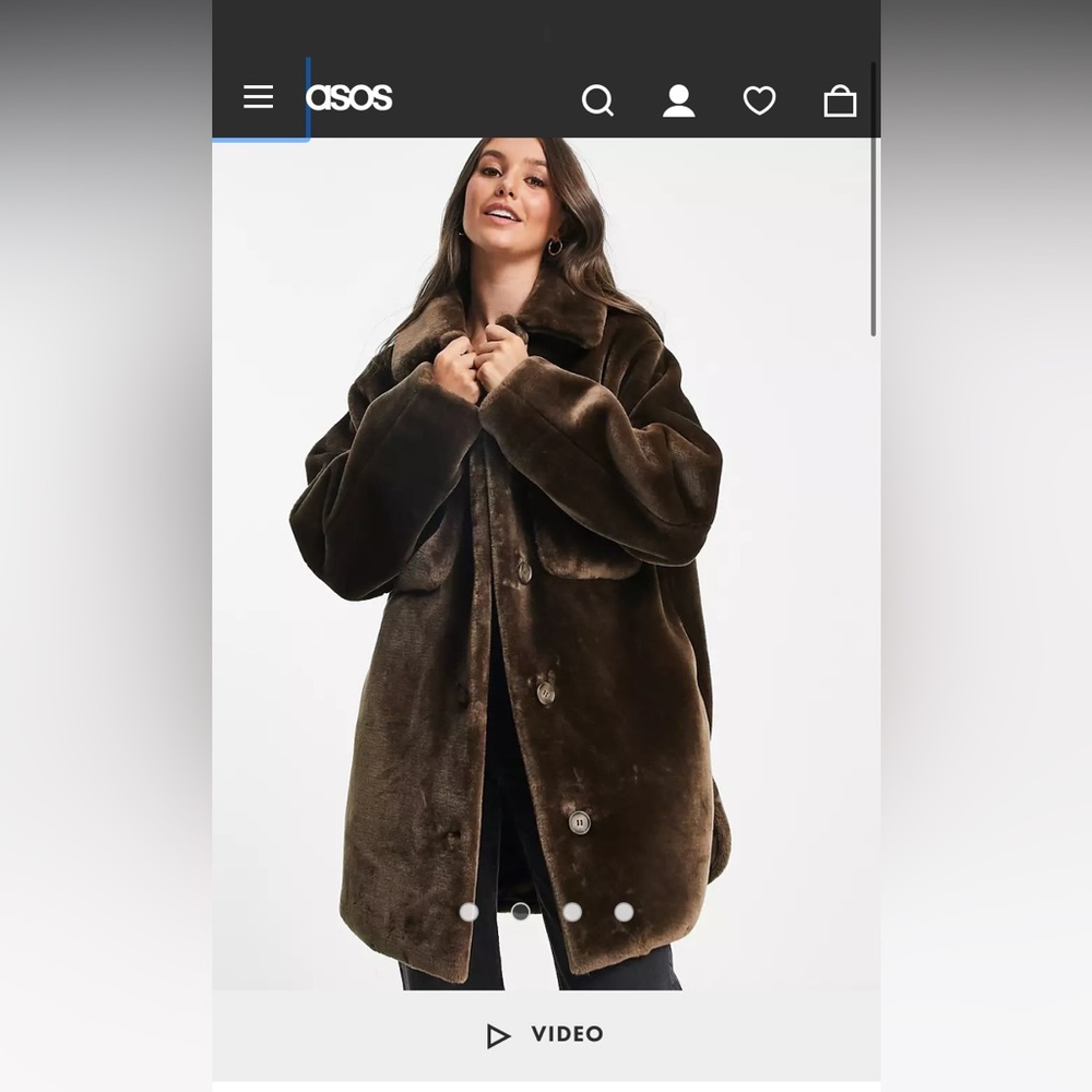 ASOS DESIGN Tall plush faux fur shacket in brown